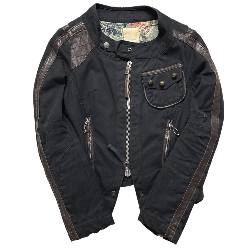 Y2K DIESEL rare black slim fitted nightriders leather trim jacket, S. - Picture 5 of 8